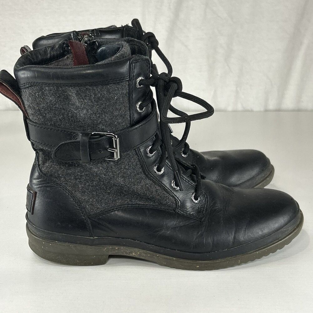 UGG Women's Kesey Waterproof Leather Wool Lined Biker Moto Boots Black Size 7